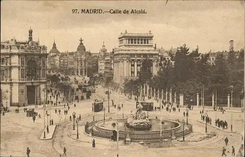 kk12430 Madrid Spain Calle de Alcala Brunnen Strassenbahn Kategorie. Madrid Alte Ansichtskarten