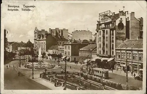 kk12434 Belgrad Serbien Terazia Brunnen Strassenbahn Kategorie.  Alte Ansichtskarten