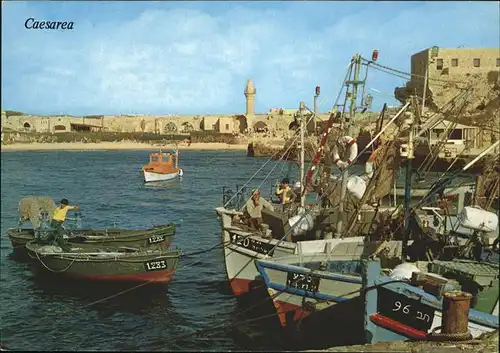 Caesarea Maritima Israel Partial view fishing boats Kat. Israel