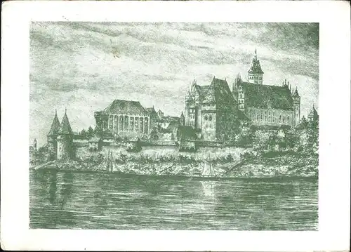 Marienburg Westpreussen Kuenstlerkarte nach einer Original Radierung von Waldemar Hoya Kat. Polen