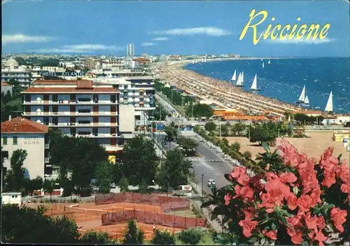 Riccione Veduta generale della grande spiaggia Riviera Adriatica Tennisplatz Kat. Italien