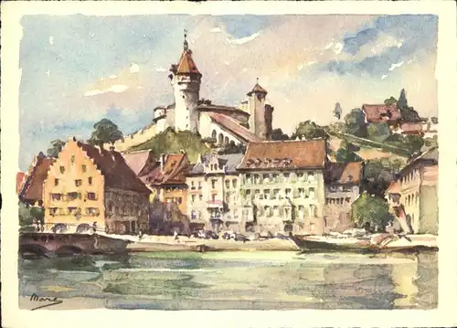 Schaffhausen Kanton Schloss Munot Zeichnung Kuenstlerkarte Kat. Schaffhausen