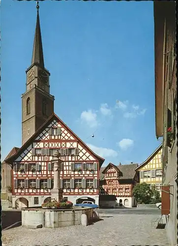 Buelach ZH Marktplatz Brunnen Fachwerkhaus Kirche Kat. Buelach