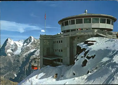 Muerren BE Schilthornbahn Gipfelstation mit Drehrestaurant Moench Eiger Kat. Muerren