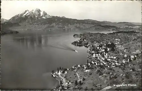 Weggis LU Panorama mit Pilatus Fliegeraufnahme Kat. Weggis