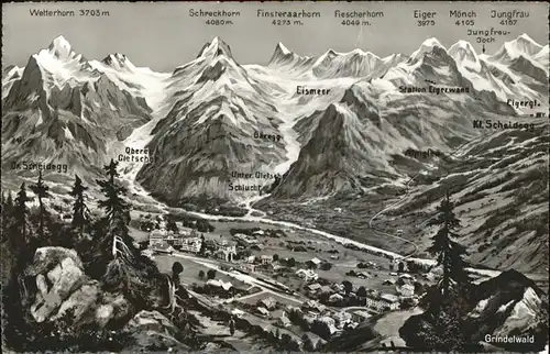 Grindelwald und Umgebung Panoramakarte Kat. Grindelwald