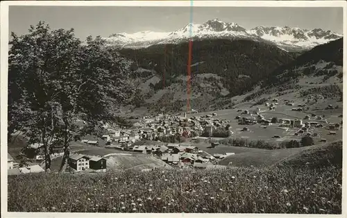 Klosters GR Gesamtansicht mit Alpen Panorama Kat. Klosters