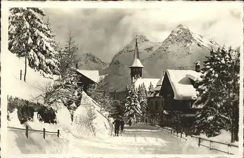 Arosa GR Dorfmitte Kirche im Winter Kat. Arosa