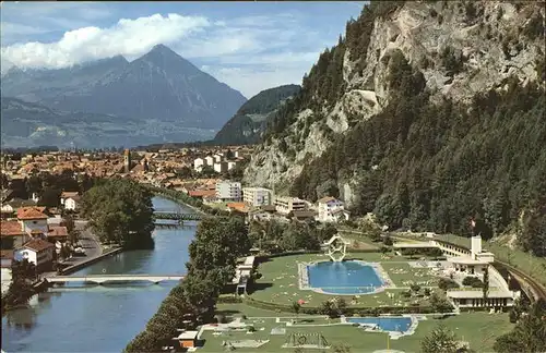 Interlaken BE Strandbad Aaare Niesen Berner Alpen Kat. Interlaken