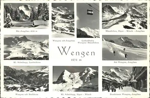 Wengen BE Dorfstrasse Jungfrau Maennlichen Eiger Moench Kleine Scheidegg Lauberhorn Berner Alpen Luftseilbahn  Kat. Wengen