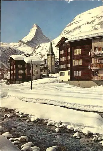 Zermatt VS Dorfpartie Kirche Matterhorn Kat. Zermatt