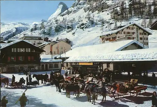 Zermatt VS Bahnhofplatz Pferdeschlitten Matterhorn Kat. Zermatt