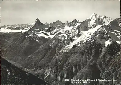 Zermatt VS Nikolaital Weisshorn Matterhorn Fliegeraufnahme Kat. Zermatt