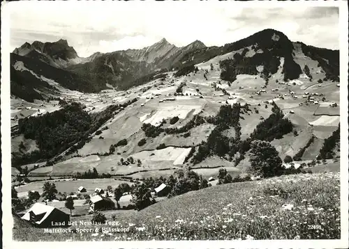 Laad Nesslau Panorama mit Mattstock Speer und Blaesskopf