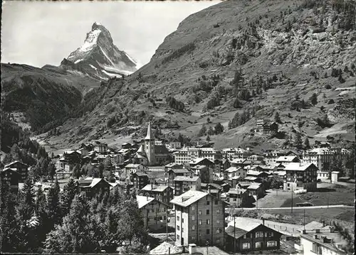 Zermatt VS Ortsansicht mit Kirche Matterhorn Kat. Zermatt