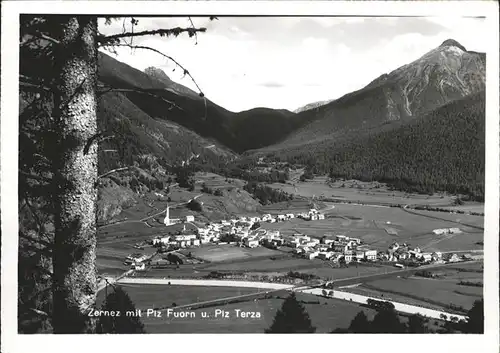 Zernez GR Panorama mit Piz Fuorn und Piz Terza Kat. Zernez