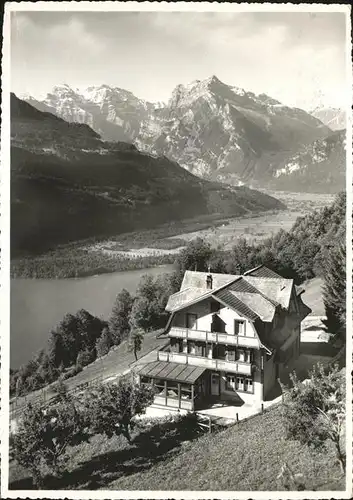 Amden SG Kurhaus Bellevue Blick auf Walensee Glaernisch und Rautispitz Kat. Amden