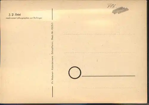 Hebel Johann Peter Lithographie Bollinger Kat. Hausen im Wiesental