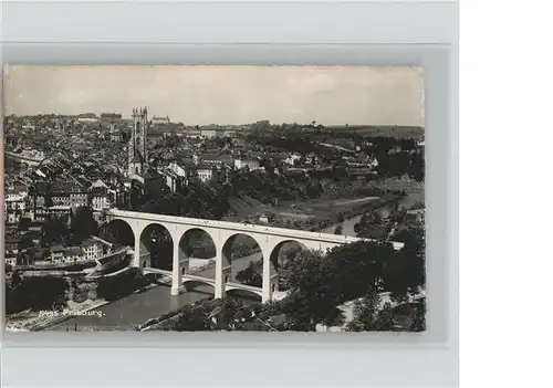 Fribourg FR Panorama Saane Zaehringerbruecke Kathedrale Kat. Fribourg FR