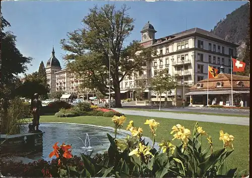 Interlaken BE Hoeheweg mit Hotel Viktoria Schweizerhof Park Skulptur Kat. Interlaken