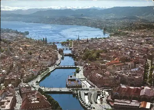 Zuerich Limmat See und Alpen Fliegeraufnahme / Zuerich /Bz. Zuerich City