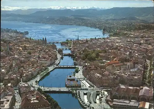 Zuerich Limmat See und Alpen Fliegeraufnahme / Zuerich /Bz. Zuerich City