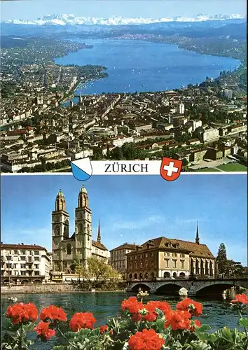 Zuerich Fliegeraufnahme Stadt See Alpen Wappen / Zuerich /Bz. Zuerich City