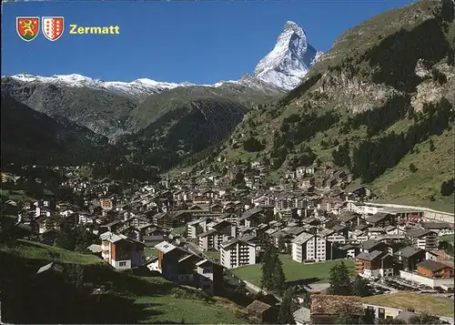 Zermatt VS Panorama mit Matterhorn Wappen Kat. Zermatt