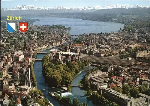Zuerich Fliegeraufnahme Stadt See Alpen Hotel Zuerichsee Limmat Sihl  / Zuerich /Bz. Zuerich City
