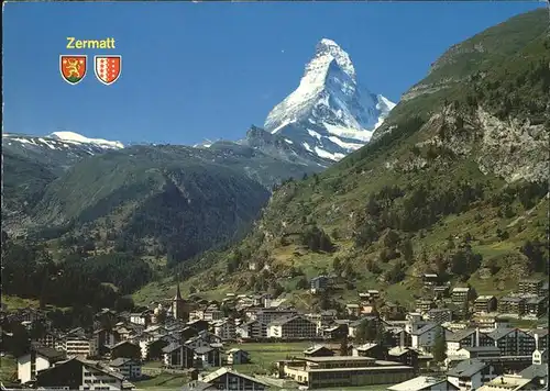 Zermatt VS Panorama mit Matterhorn Wappen Kat. Zermatt