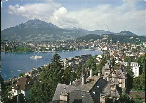 Luzern LU Fliegeraufnahme Panorama mit Pilatus Vierwaldstaettersee / Luzern /Bz. Luzern City