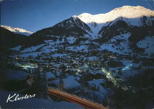 Klosters GR Panorama im Schnee bei Nacht mit Aelpelti Kat. Klosters