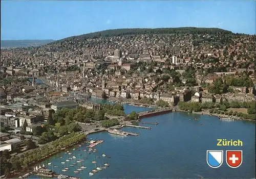 Zuerich Fliegeraufnahme Panorama Stadt See Wappen  / Zuerich /Bz. Zuerich City