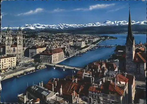 Zuerich Fliegeraufnahme Stadt Limmat See Alpen / Zuerich /Bz. Zuerich City