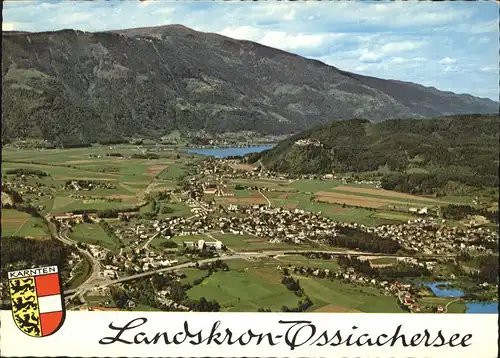 Landskron Kaernten gegen Ossiachersee Gerlitzen Burgruine Wappen Fliegeraufnahme Kat. Villach