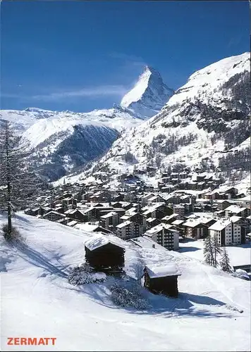 Zermatt VS Ortsansicht mit Matterhorn im Winter Kat. Zermatt