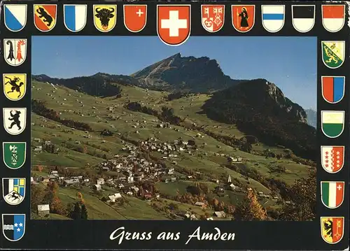 Amden SG Panorama mit Leistkamm Wappen Kat. Amden