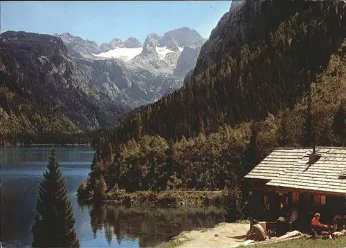 Dachstein Gebirge mit Gosausee und Jausenstation Klackl Huette Kat. Oesterreich