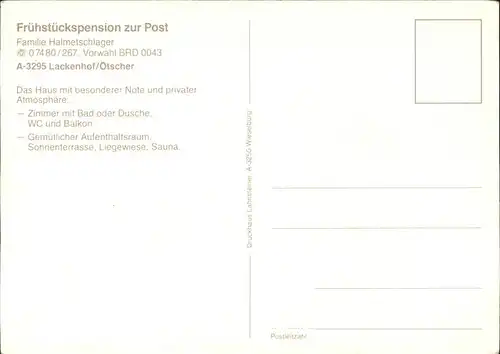 Lackenhof Gaming Frueckstueckspension zur Post Kat. Gaming