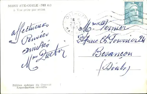 Mont Ste Odile Mont Sainte Odile Couvent vue aerienne Kloster Kat. Rhinau