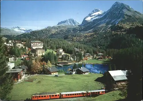 Arosa GR Ortsansicht mit Untersee Alpenpanorama Eisenbahn Kat. Arosa