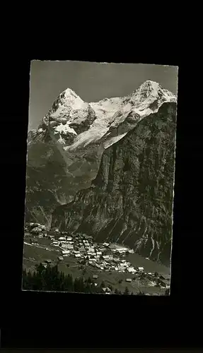 Muerren BE Panorama mit Eiger und Moench Berner Alpen Kat. Muerren