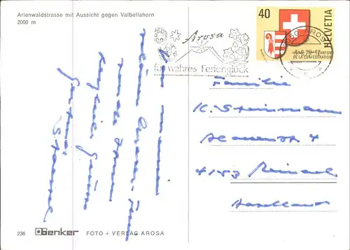 Arosa GR Arlenwaldstrasse Aussicht auf Valbellahorn Wanderweg Kat. Arosa