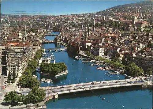 Zuerich Fliegeraufnahme Bruecke Kirche Hafen / Zuerich /Bz. Zuerich City