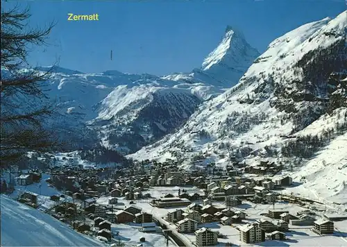 Zermatt VS Gesamtansicht mit Matterhorn Wintersportplatz Kat. Zermatt