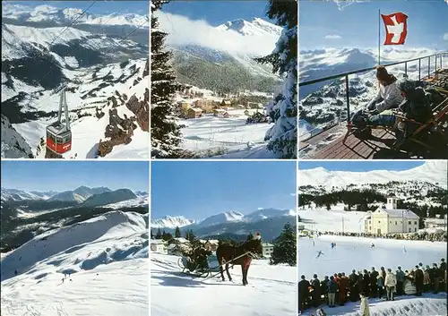 Lenzerheide Valbella Kabinenbahn Alpenpanorama Aussichtsterrasse Pferdeschlitten Eislaufbahn Kirche Wintersportplatz Kat. Lenzerheide