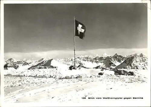 Arosa GR Blick vom Weisshorngipfel gegen Bernina Schweizer Flagge Kat. Arosa