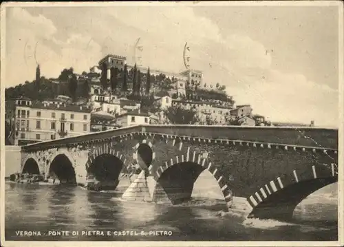Verona Italia Ponte di Pietra e Castel Pietro Kat. 