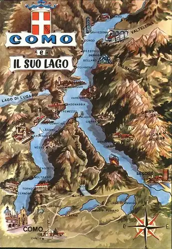 Lago di Como Landkarte Il Suo Lago Como Valtellina Kat. Italien