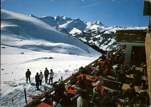 Adelboden Berghotel Hahnenmoospass Terrasse Alpenpanorama Wildhorn Berner Alpen Wintersportplatz Kat. Adelboden